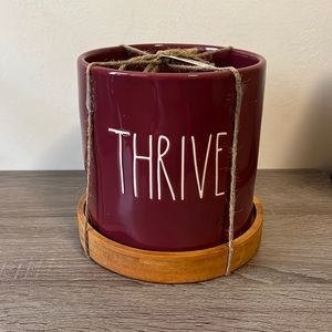 •Rae Dunn• 7in Thrive Planter with Wooden Saucer